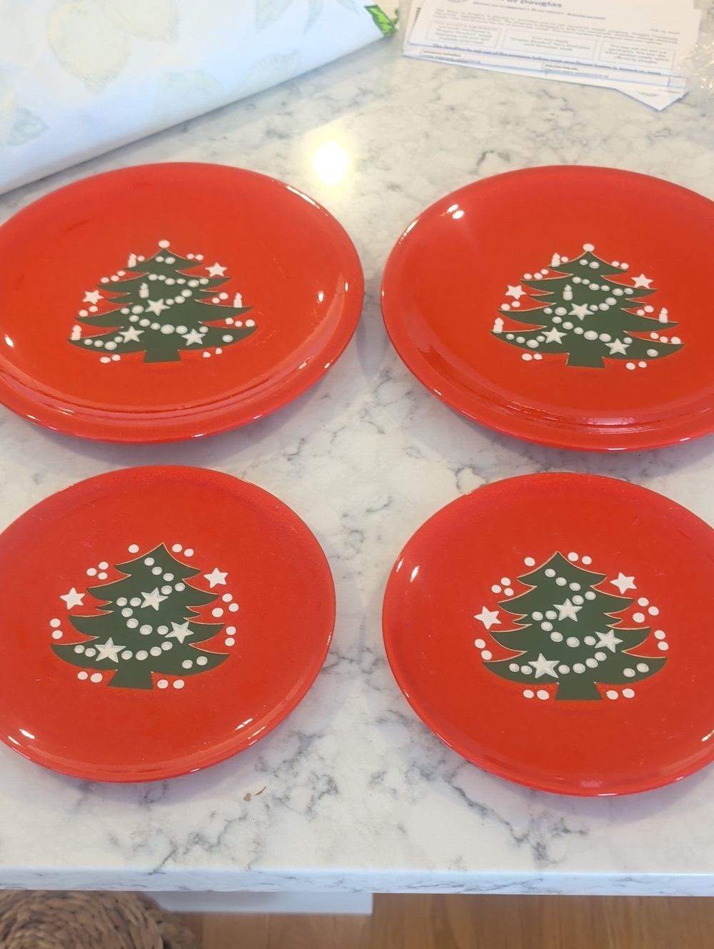 German Festive Red Christmas Tree Plates - Set of 4